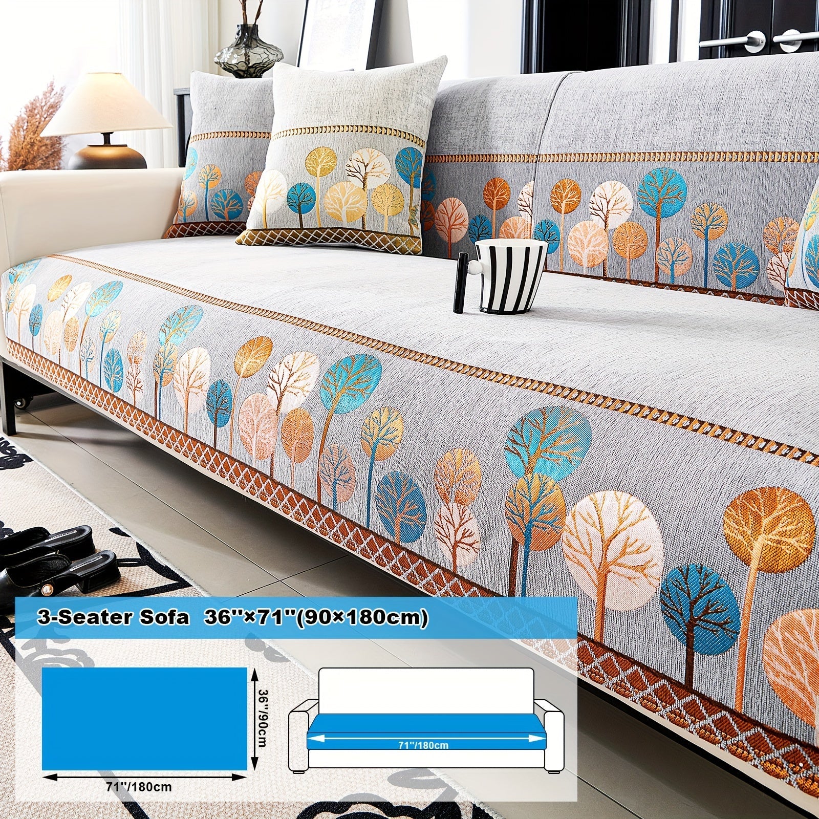 Capa de Sofá Chenille Estilo Boêmio 1pc, Capa para Sofá com Bordado Geométrico, Amigável para Cães, Protetor de Sofá Espesso e Macio, Capas Antiderrapantes para Almofadas, Protetor de Móveis, Decoração para Quarto Escritório Sala de Estar Casa, Melhore su