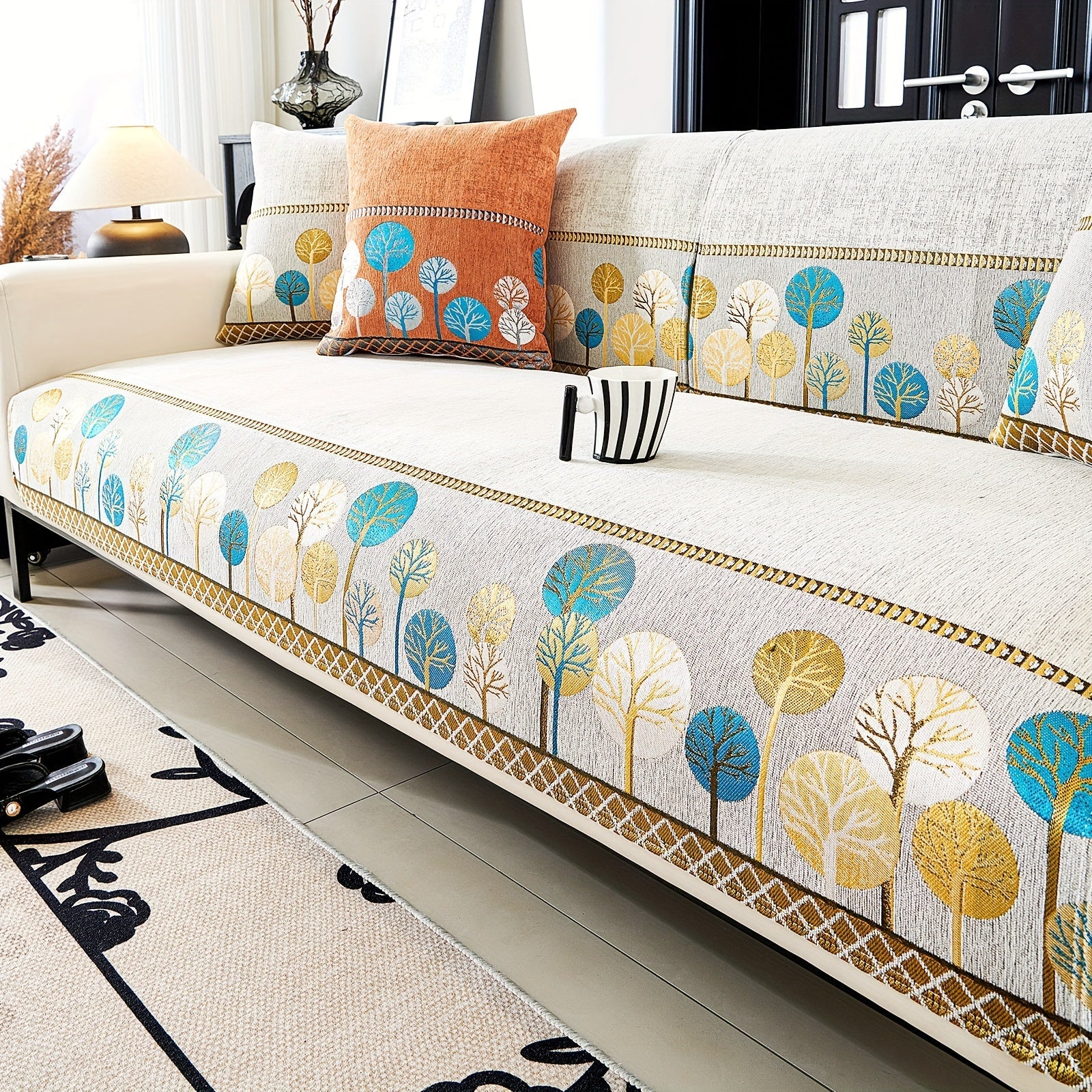 Capa de Sofá Chenille Estilo Boêmio 1pc, Capa para Sofá com Bordado Geométrico, Amigável para Cães, Protetor de Sofá Espesso e Macio, Capas Antiderrapantes para Almofadas, Protetor de Móveis, Decoração para Quarto Escritório Sala de Estar Casa, Melhore su