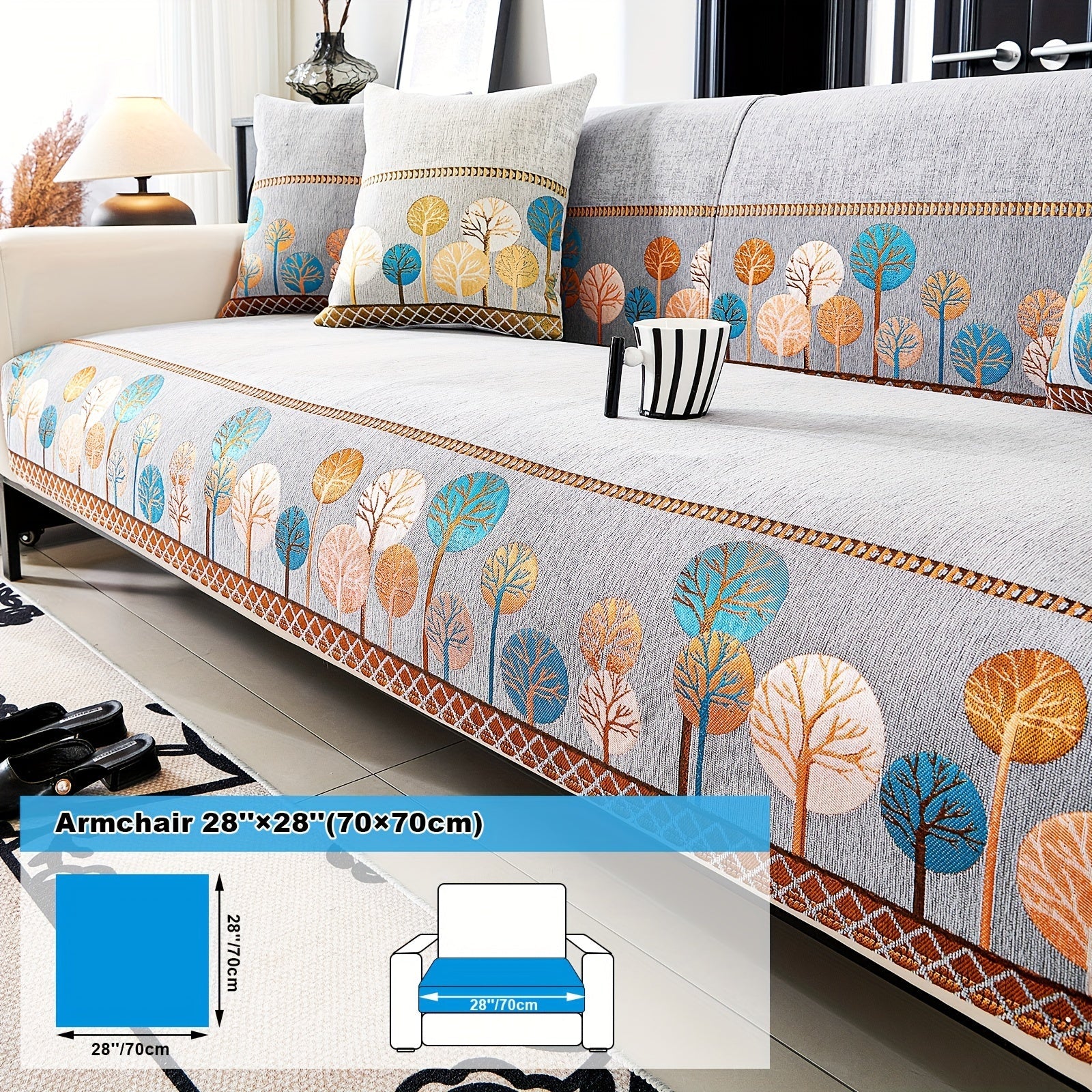 Capa de Sofá Chenille Estilo Boêmio 1pc, Capa para Sofá com Bordado Geométrico, Amigável para Cães, Protetor de Sofá Espesso e Macio, Capas Antiderrapantes para Almofadas, Protetor de Móveis, Decoração para Quarto Escritório Sala de Estar Casa, Melhore su