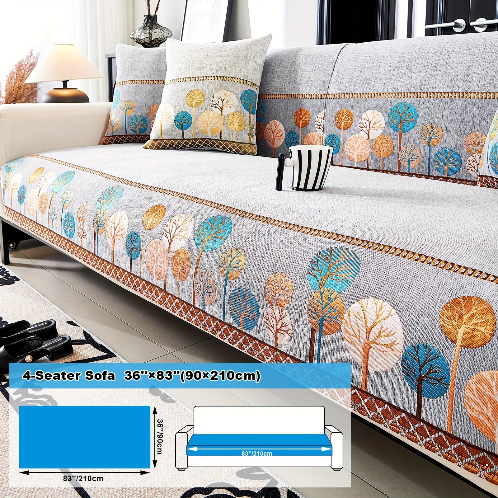 Capa de Sofá Chenille Estilo Boêmio 1pc, Capa para Sofá com Bordado Geométrico, Amigável para Cães, Protetor de Sofá Espesso e Macio, Capas Antiderrapantes para Almofadas, Protetor de Móveis, Decoração para Quarto Escritório Sala de Estar Casa, Melhore su