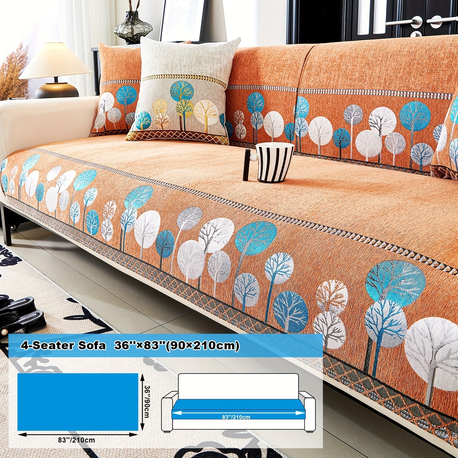 Capa de Sofá Chenille Estilo Boêmio 1pc, Capa para Sofá com Bordado Geométrico, Amigável para Cães, Protetor de Sofá Espesso e Macio, Capas Antiderrapantes para Almofadas, Protetor de Móveis, Decoração para Quarto Escritório Sala de Estar Casa, Melhore su