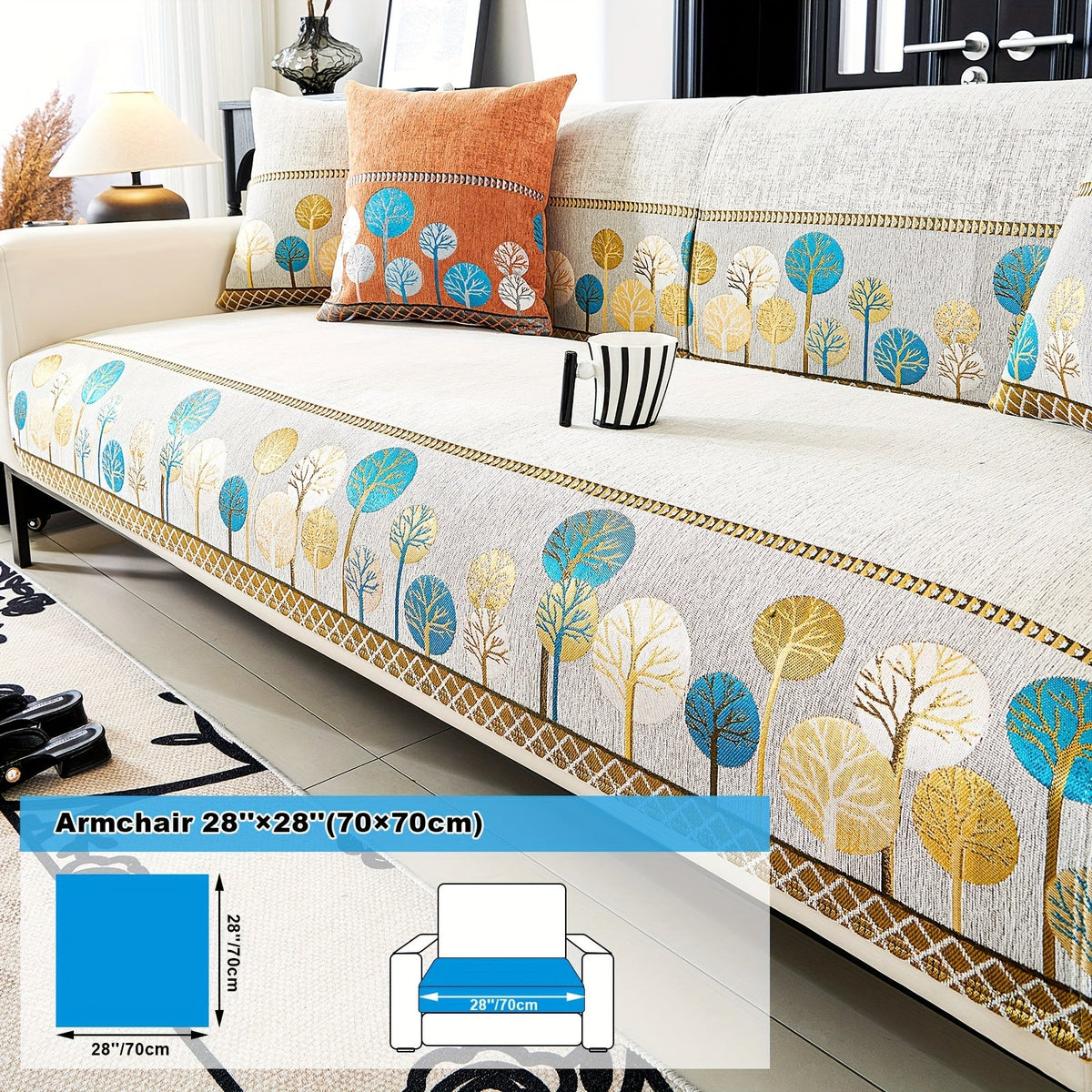 Capa de Sofá Chenille Estilo Boêmio 1pc, Capa para Sofá com Bordado Geométrico, Amigável para Cães, Protetor de Sofá Espesso e Macio, Capas Antiderrapantes para Almofadas, Protetor de Móveis, Decoração para Quarto Escritório Sala de Estar Casa, Melhore su