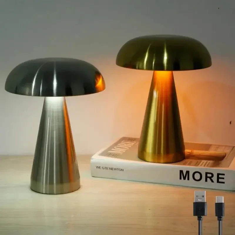 Luminária de Mesa Decorativa Cogumelo Recarregável com Base em Metal